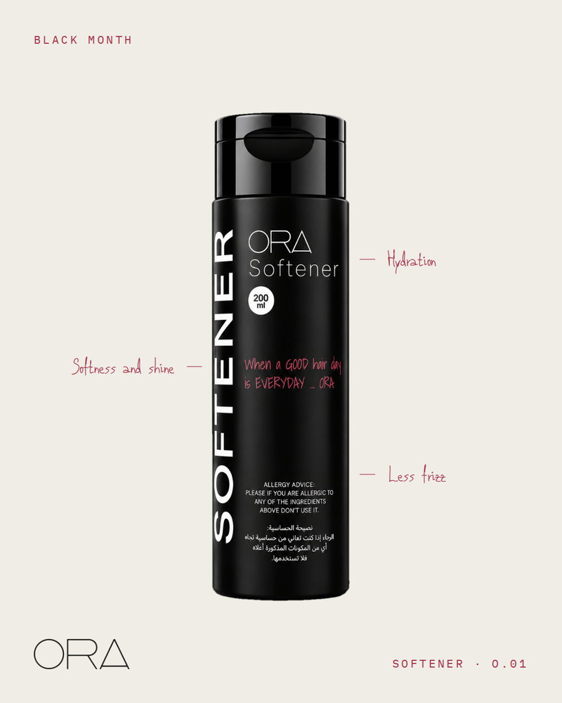 O.01, step by step: hydration from macadamia oil, softness and shine from vitamins A, D and E, and less frizz.