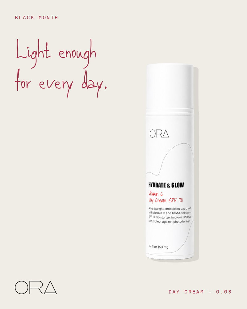 Light enough for every morning: Vitamin C Day Cream with broad-spectrum SPF 30, our daily step before the sun.