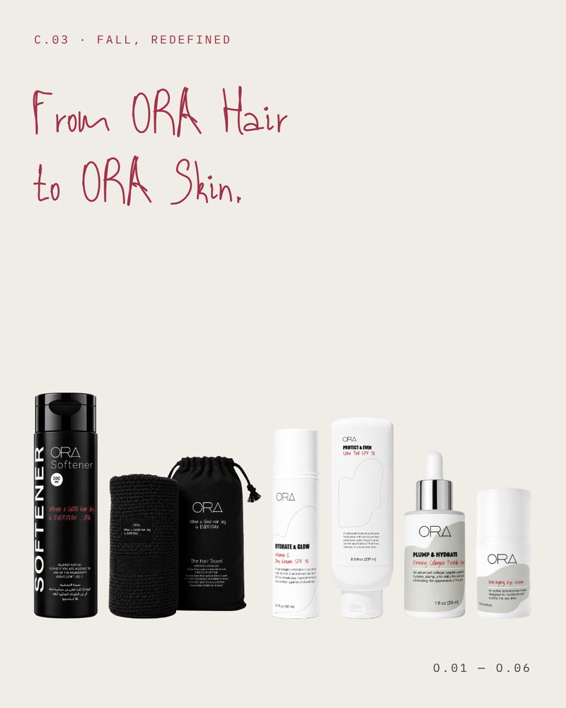 Six products for hair and skin, each with one clear job. 15% off the full ORA collection, and 20% for O’Circle members, until tomorrow night...